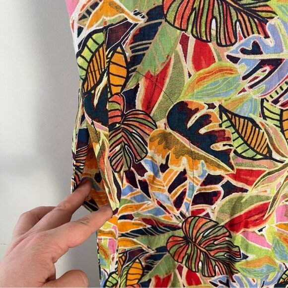 C&C California Womens sz small Linen Rainbow Tropical Floral Kaftan Midi Dress - Picture 6 of 13